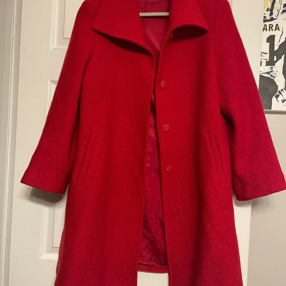 Red Wool Liz Claiborne Coat - Picture 2 of 9